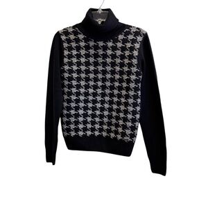 Barbour Black and Gray Houndstooth Wool Knit Sweater sz10